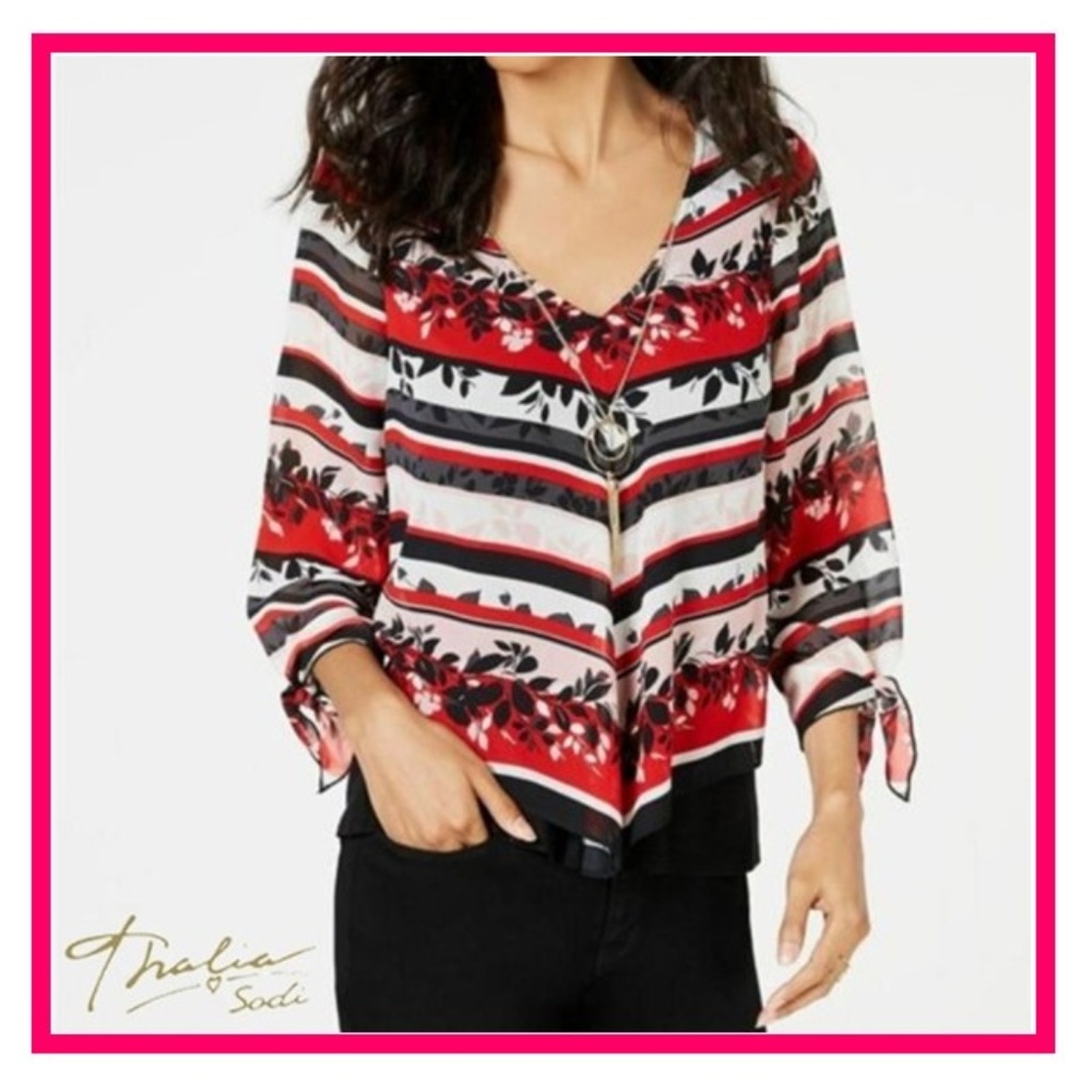 Thalia Sodi Printed Necklace Blouse White Combo